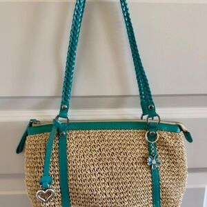 Brighton Teal Trim Straw Shoulder Bag - Womens handbag. New